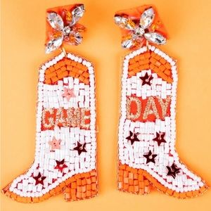 Orange/White Game Day Boots seed Bead Earrings